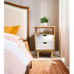 Mesa de Luz 2C y espacio Mel/Gris Linea Nordica en Madera Maciza