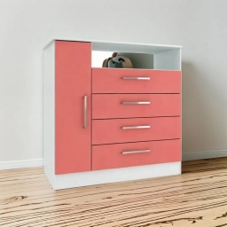 Comoda 1P 4C R. metalicos Bco/Rosa