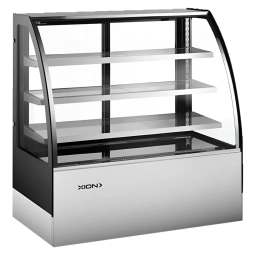 VITRINA EXHIBIDORA REFRIGERADA TOTAL INOX.  VIDRIO CURVO