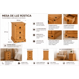 Mesa de Luz 3 cajones Cera/Blanca LINEA CORONA MADERA