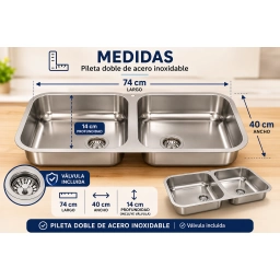 Pileta PLUS doble inox N3 74x40x14 c/ v�lvula 3 1/2