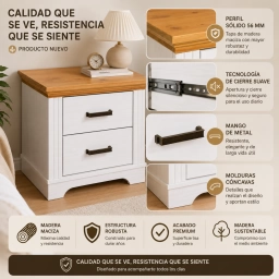 Mesa de luz en madera maciza 2 cajones