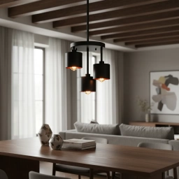 Lámpara de colgar 3 luces de hierro E27 Negra
