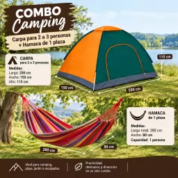 Combo Carpa Camping 2 a 3 + Hamaca Paraguaya 1 Plaza