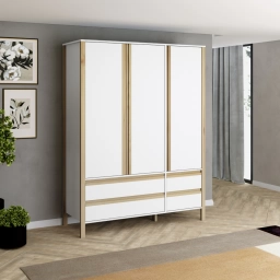 Ropero Combinado Madera 3P, 4C Blanco/Miel