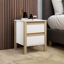 Mesa de luz Combinado madera 2 Cajones Blanco/miel