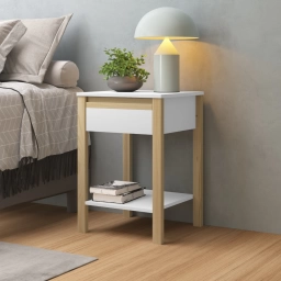 Mesa de luz Combinado madera 1Cajon Blanco/miel