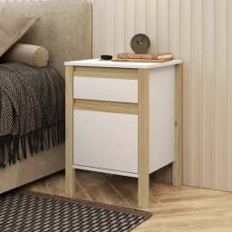 Mesa de Luz Combinado madera 1C, 1P Blanco/miel