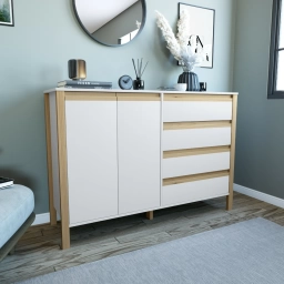Comoda Combinado Madera 2P, 4C BlancoMiel