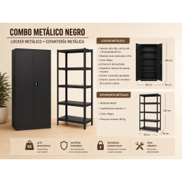 Combo Locker Met�lico 2 Puertas Con Llave + Estanter�a Met�lica 5 Estantes